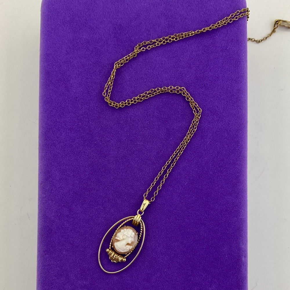 💛 Vintage Van Dell 12k Gold Filled Shell Cameo Pendant Necklace | Romantic